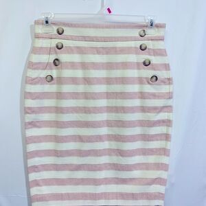 SIZE 6 NWOT 100% Cotton Loft striped pencil skirt with button detail and pockets